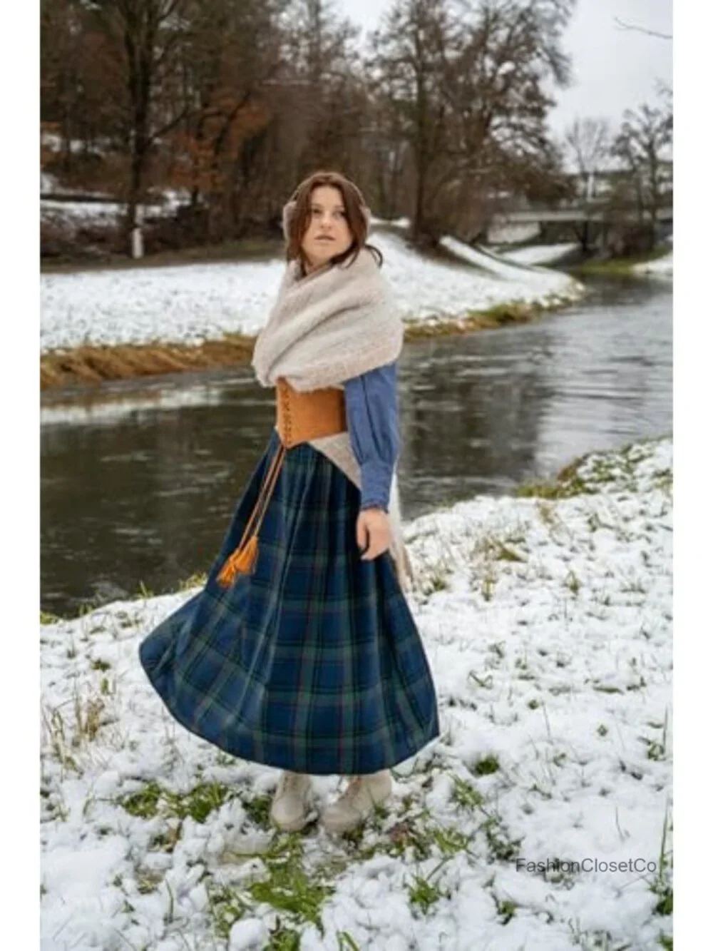 Women's High Waist Plaid Maxi Skirt with Pockets